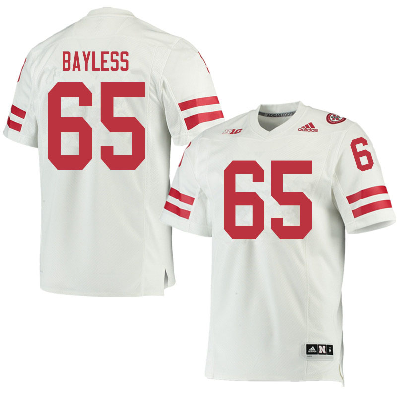 Men #65 Bladen Bayless Nebraska Cornhuskers College Football Jerseys Sale-White - Click Image to Close